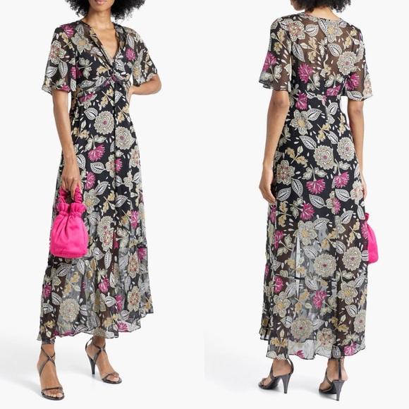 Rag & Bone Tamar Twist Front Floral Sheer Chiffon Maxi Asymmetrical Bodycon US 6 - Picture 3 of 13